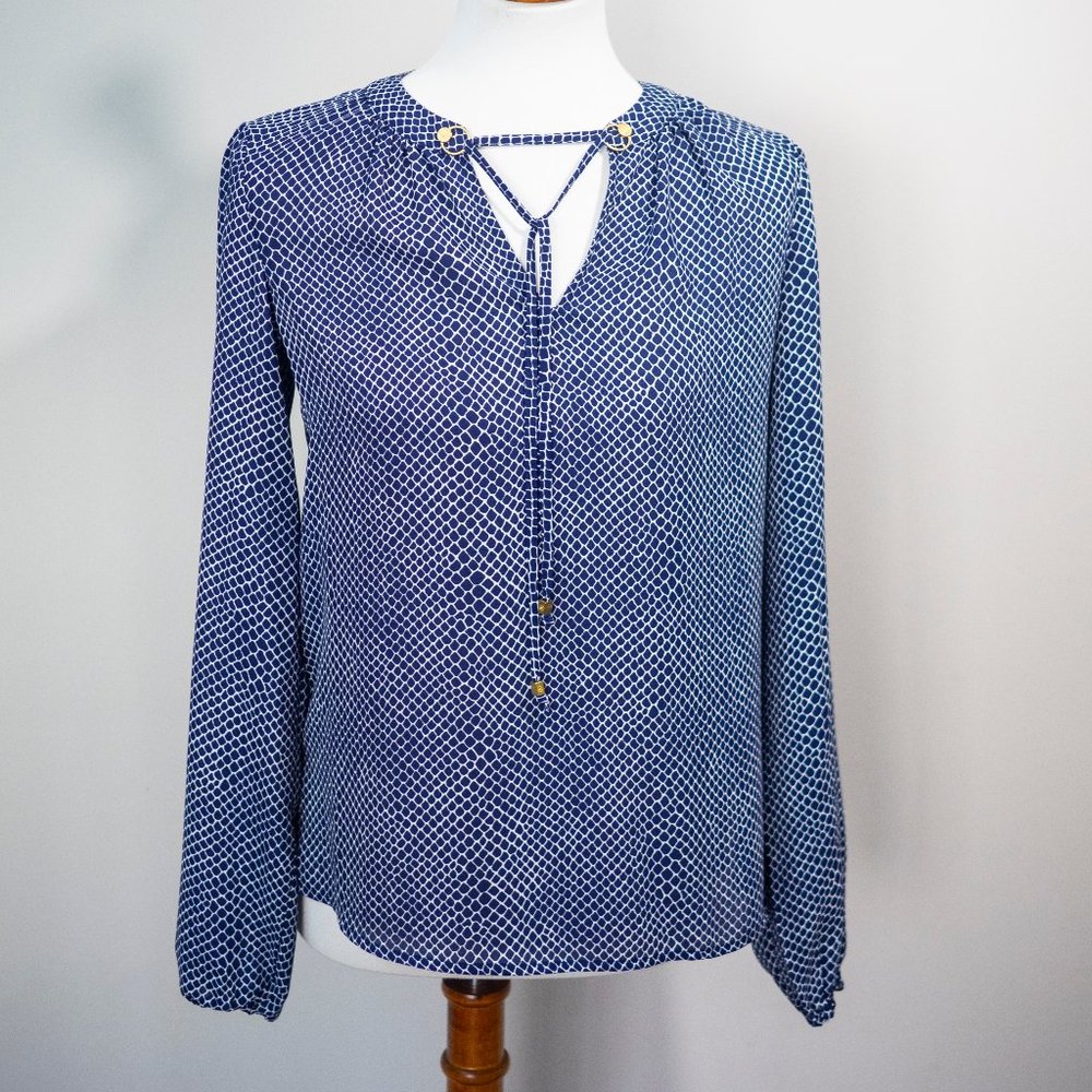 MICHAEL KORS peasant top blouse XS navy snake